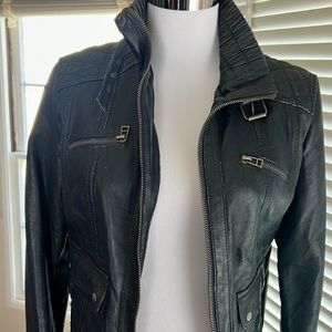 Awesome TRF Blue Leather Jacket Large